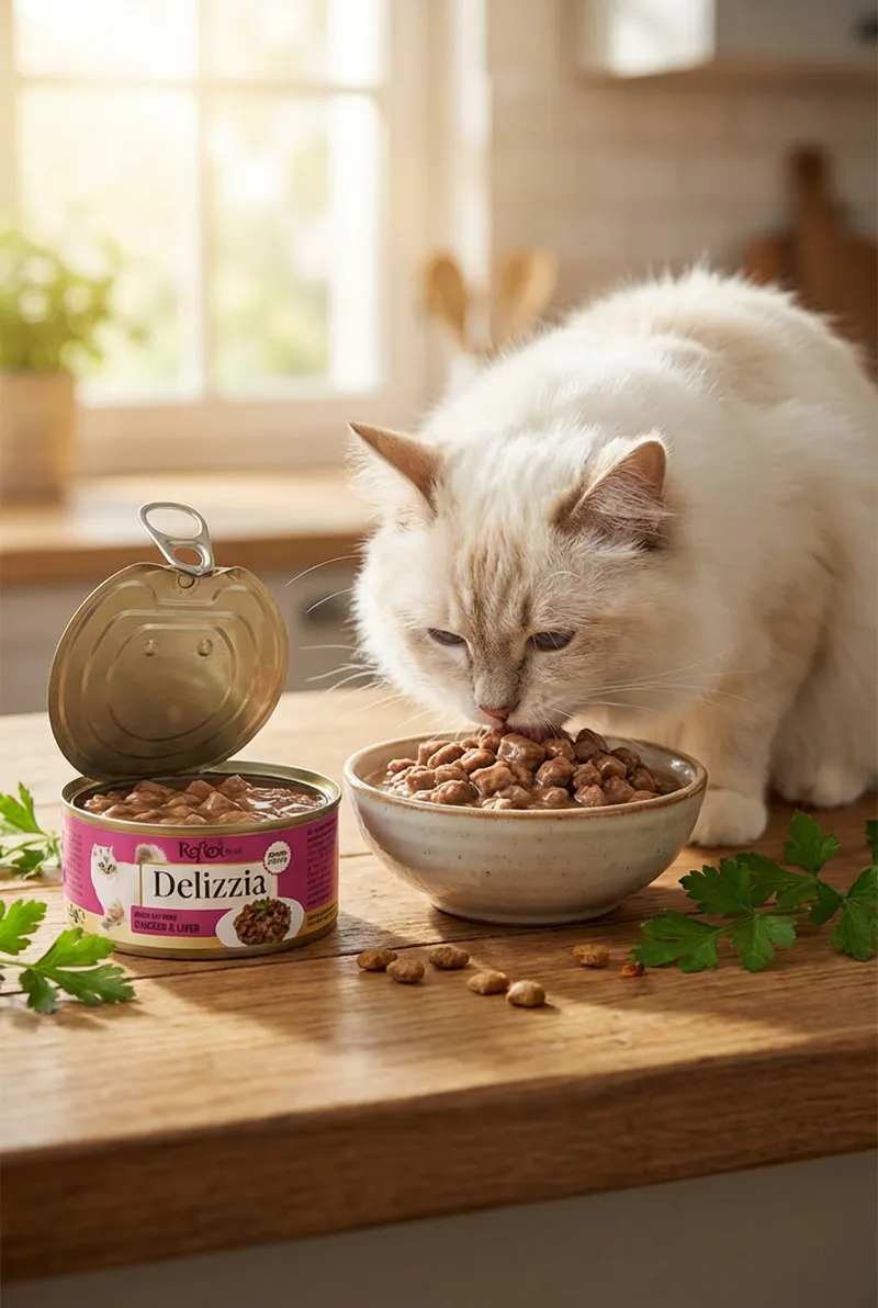 Delizzia  Sos İçinde Parça Etli Tavuklu Ve Ciğerli Yetişkin Kedi Maması
