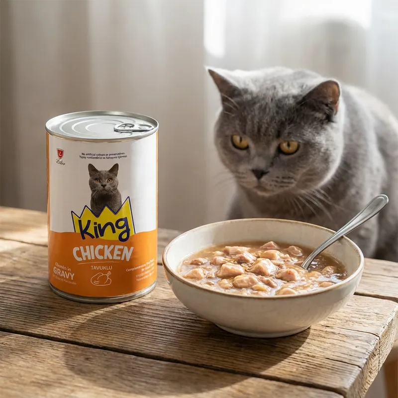 King Sos İçerisinde Et Parçacıklı Tavuklu Kedi Konservesi 400 gr x 12 Adet