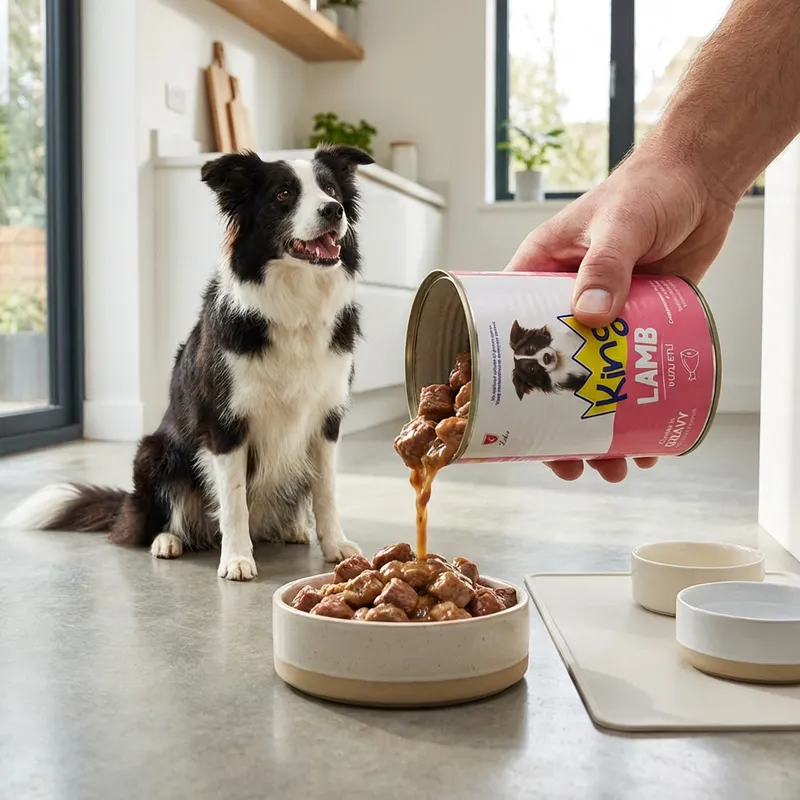 King Sos İçerisinde Et Parçacıklı Kuzu Etli Köpek Konservesi 400 gr x 12 Adet