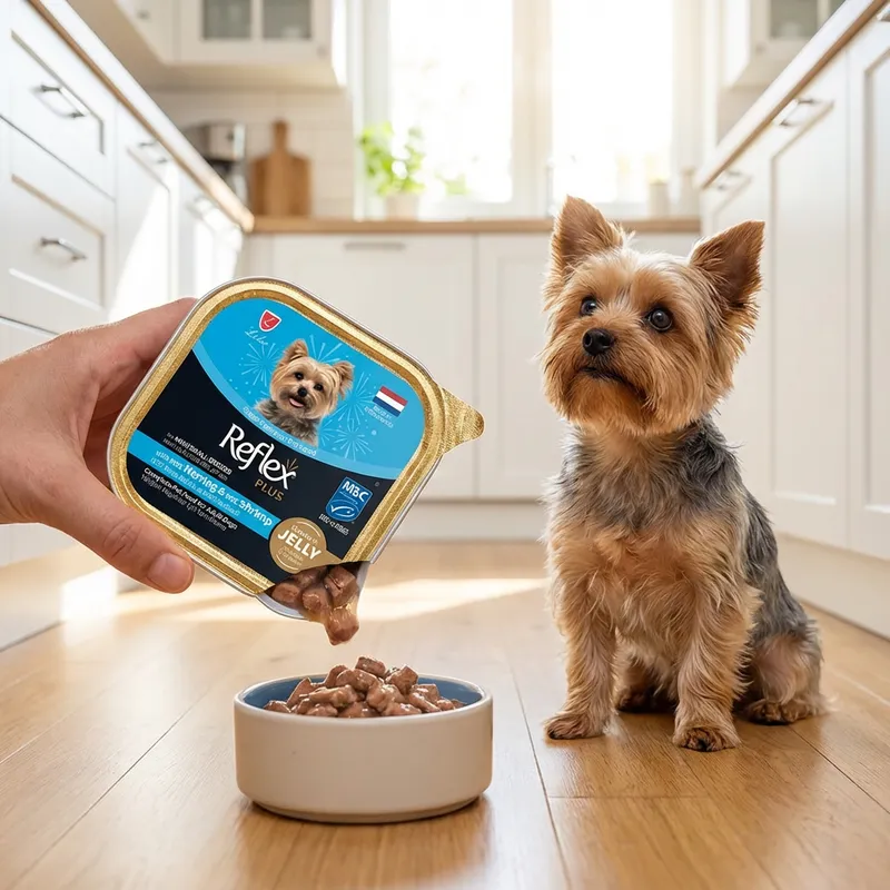 Reflex Plus Jöle İçinde Et Parçacıklı MSC Ringa Balıklı ve MSC Karidesli Mini ve Küçük Irklar için Yetişkin Köpek Maması 85 g