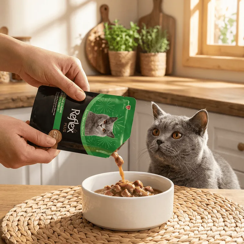 Reflex Plus Sos İçinde Et Parçacıklı Ördekli & Tavşanlı Yetişkin Kedi Maması 85g x 22 Adet