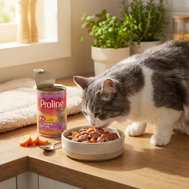 Proline Kuzu Etli ve Havuçlu Pate İçinde Et Parçacıklı Konserve Yetişkin Kedi Maması 395GR x 12 Adet