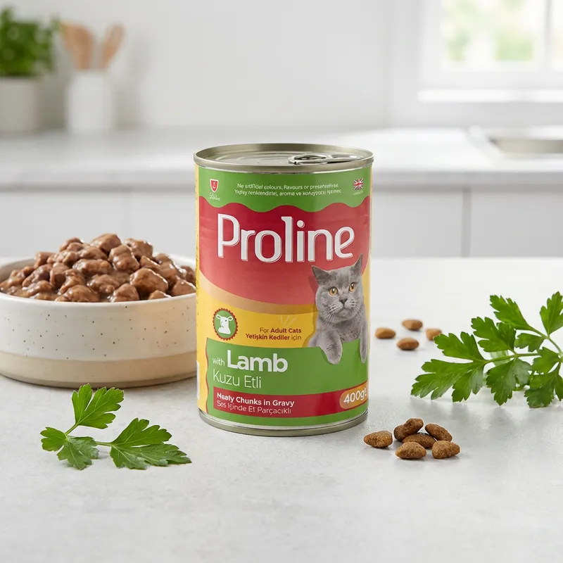 Proline Kuzu Etli Sos İçinde Et Parçacıklı Konserve Yetişkin Kedi Maması 400GR x 12 Adet